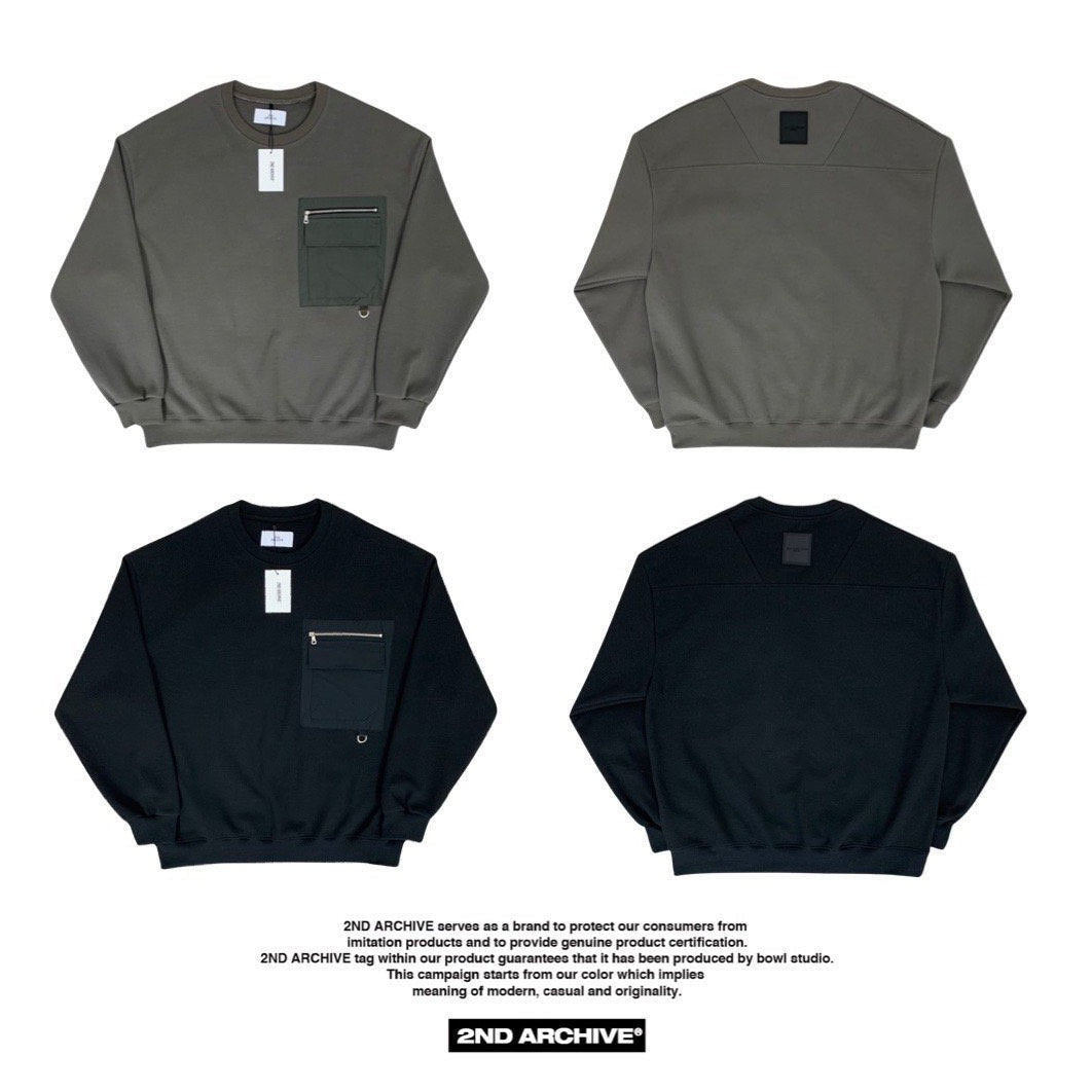 Black and khaki Korean street fashion sweaters with front pocket. 