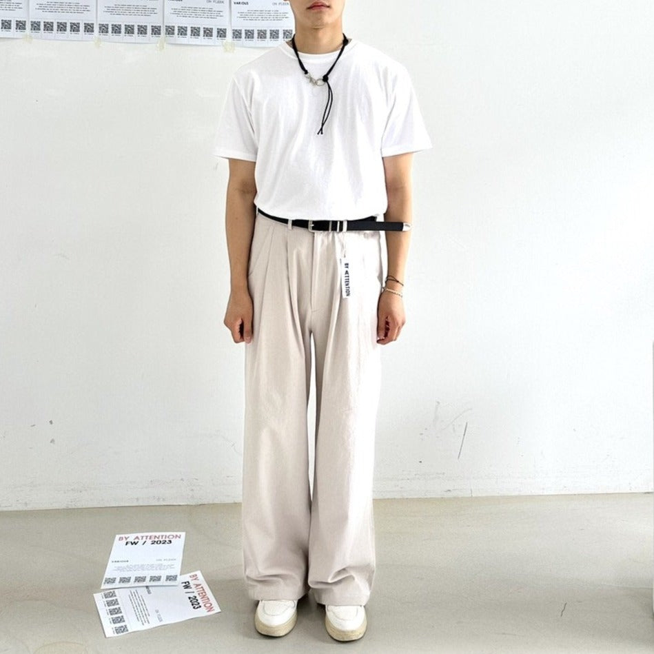 Beige oversized street slacks, Korean.