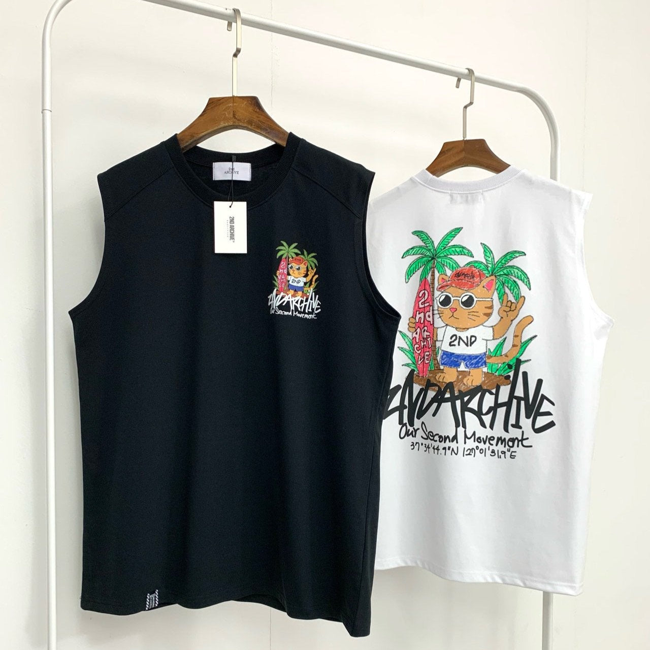 [2nd Archive] Surfing Cat Sleeveless T-shirt (SAB114)