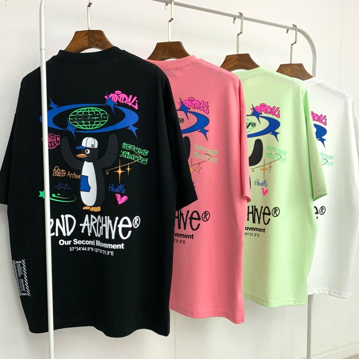 4 Korean made graphic t-shirts with logos. 