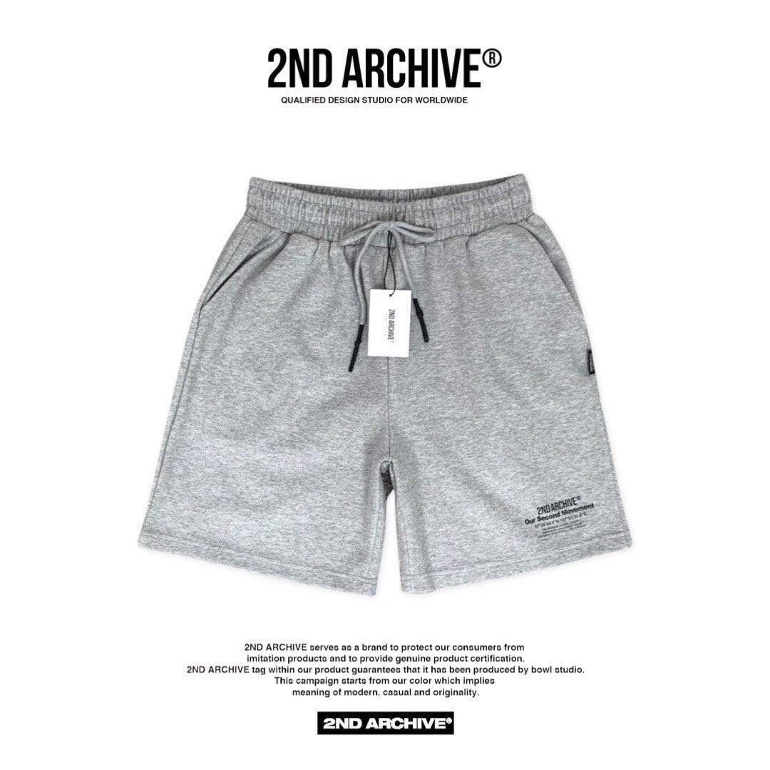 Gray front facing short from Korean brand 2nd Archive with adjustable waistband. 