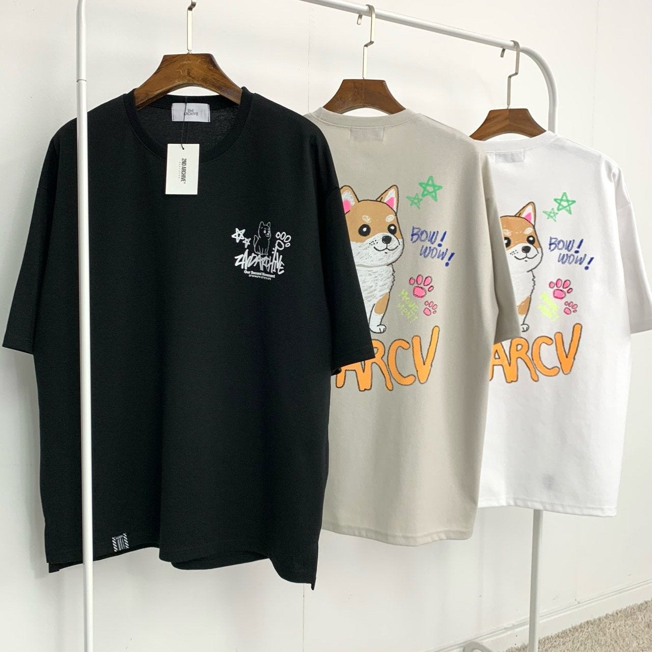 Korean streetwear: 2nd Archive tee with crayon dog graphic