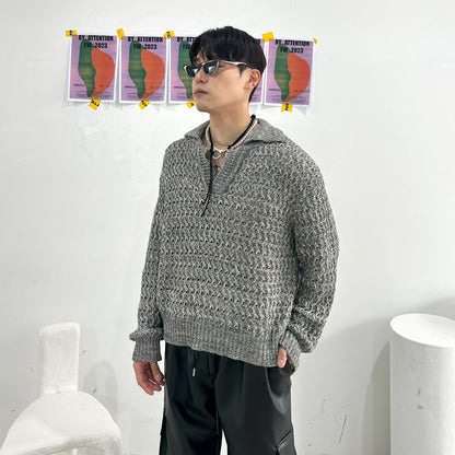 Chic design gray knit sweater, Korean.