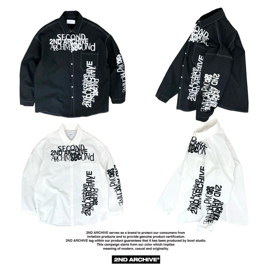 韓国トレンドのロゴデザイン長袖シャツ