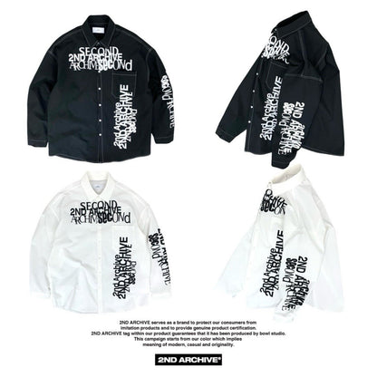 韓国トレンドのロゴデザイン長袖シャツ