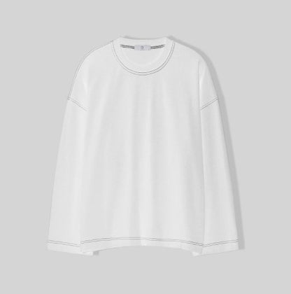 White oversized unisex long sleeve shirt made in Korea. 