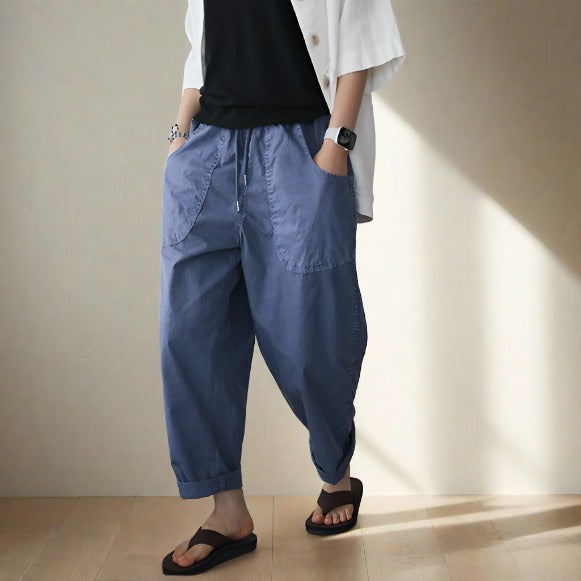 Adjustable waist cotton pants, loose fit, four colors