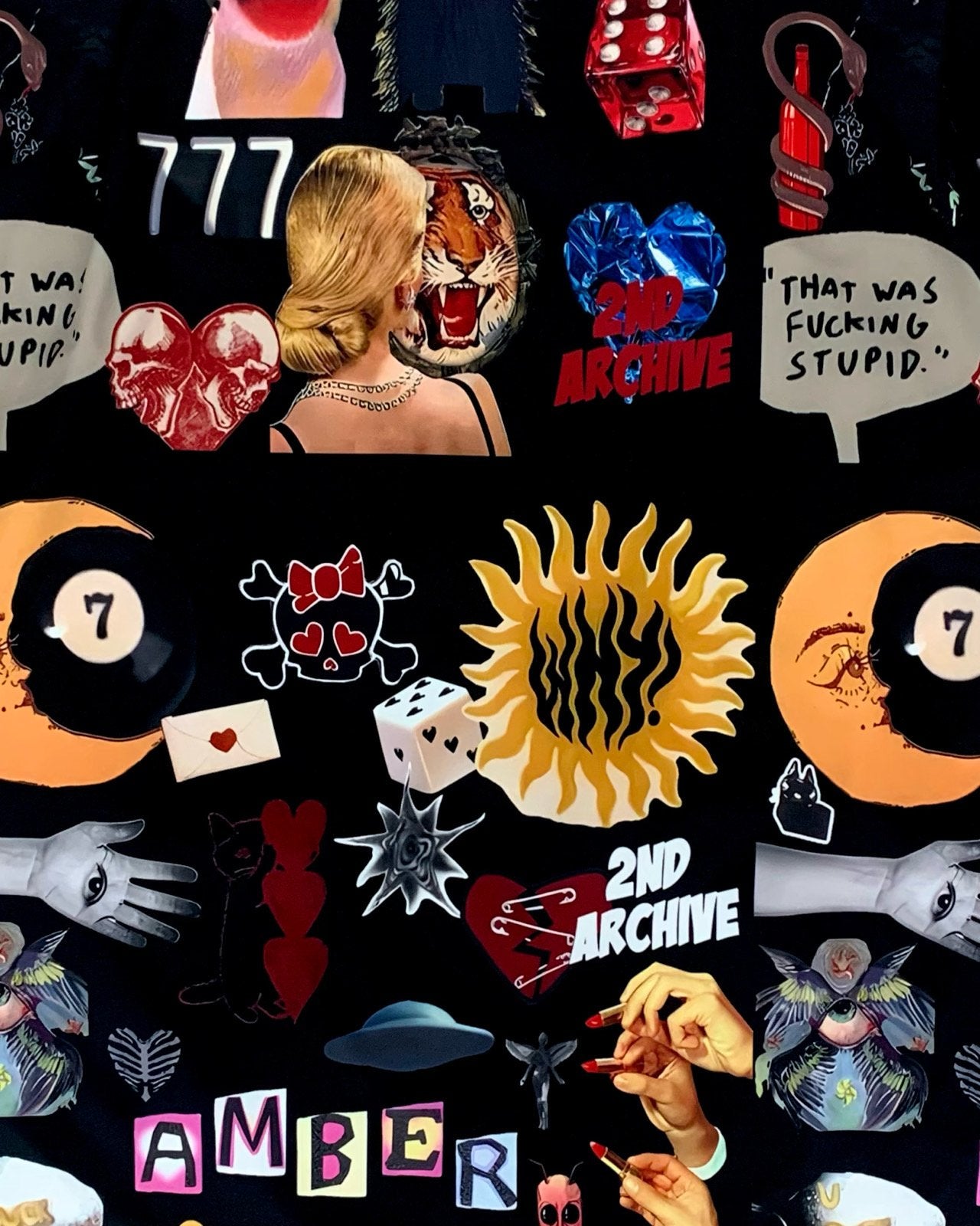 Detailed close up of pop art graphic on best selling shirt. 