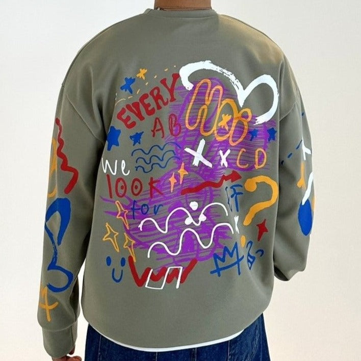 Long sleeve graffiti sweater, Korean style.