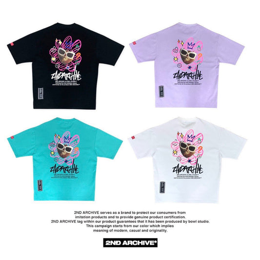 [2nd Archive] Pink Flower Cat Graffiti Print T-shirt (SAB18)