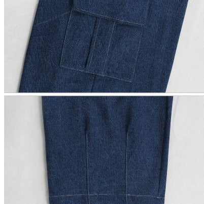 detailed cargo pocket and fitted anle on denim pants