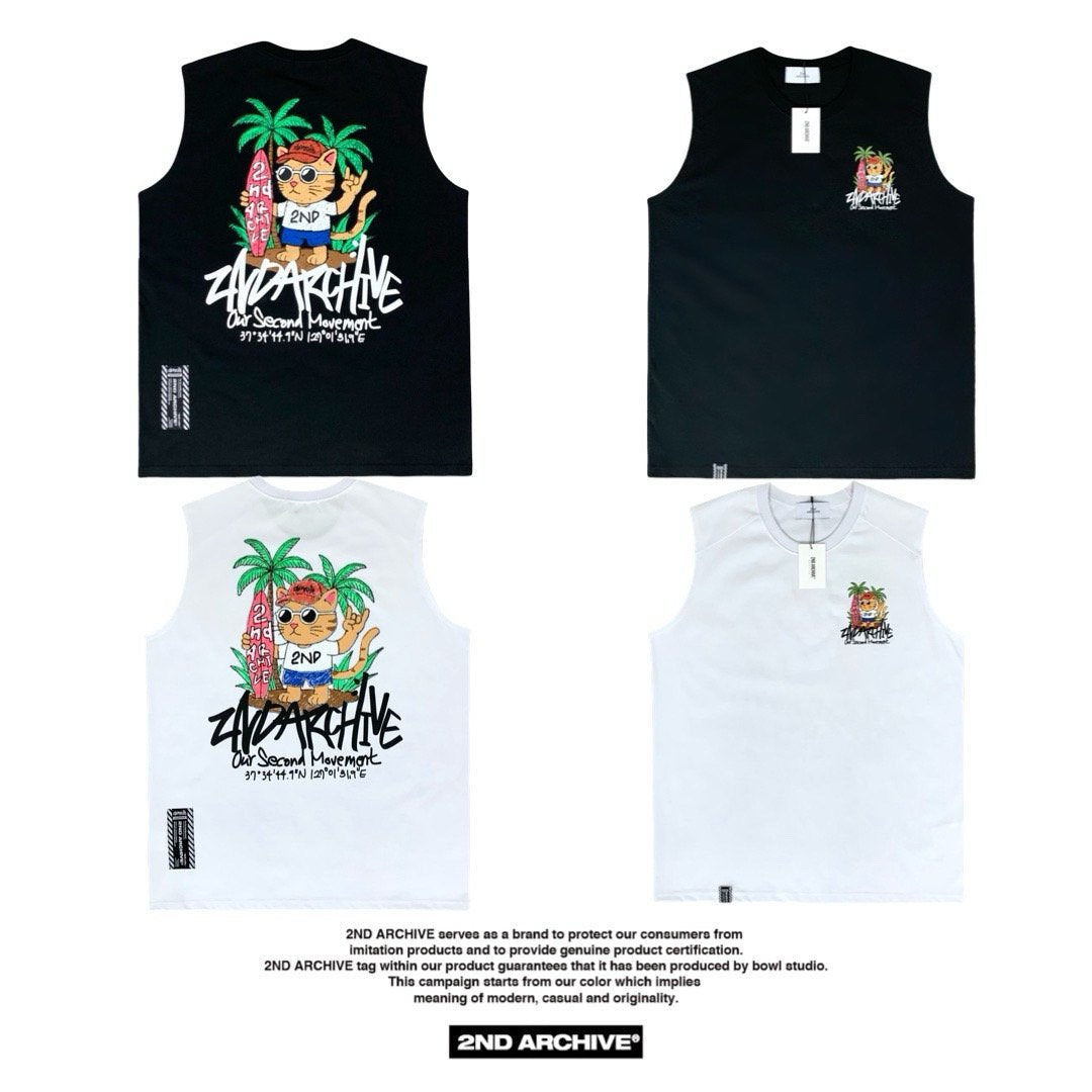 [2nd Archive] Surfing Cat Sleeveless T-shirt (SAB114)