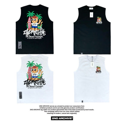 [2nd Archive] Surfing Cat Sleeveless T-shirt (SAB114)