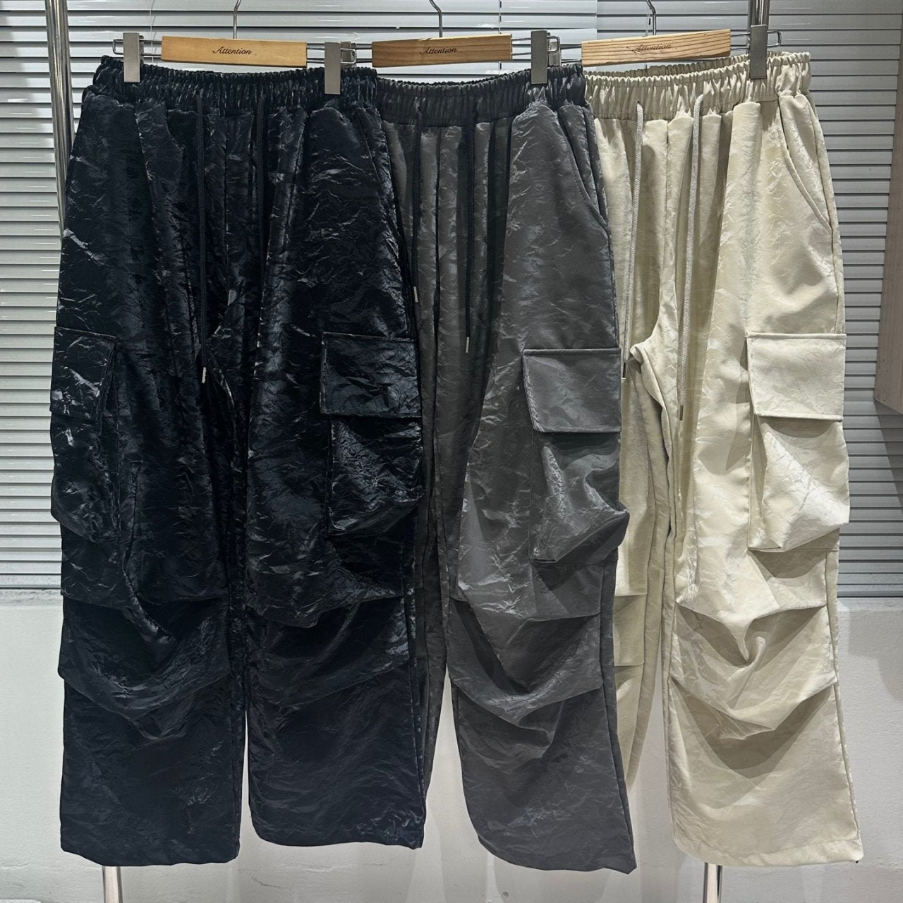 Korean cargo pants with double knee folds.