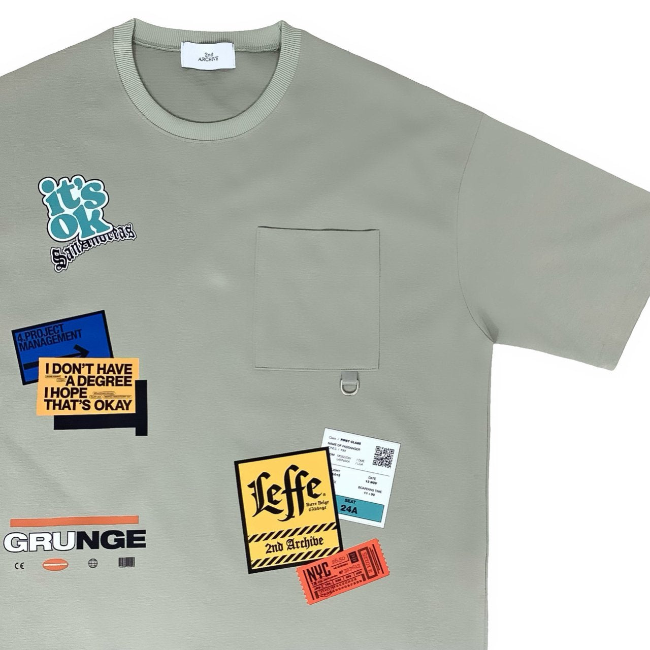 ワッペン風プリントが可愛い韓国ユニセックスTシャツ