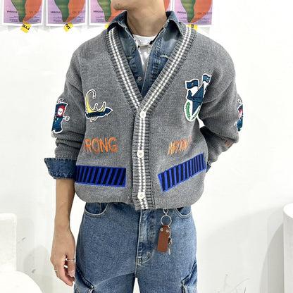 Korean-made gray patch cardigan.