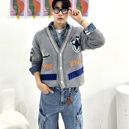 Gray patched cardigan from Korea.