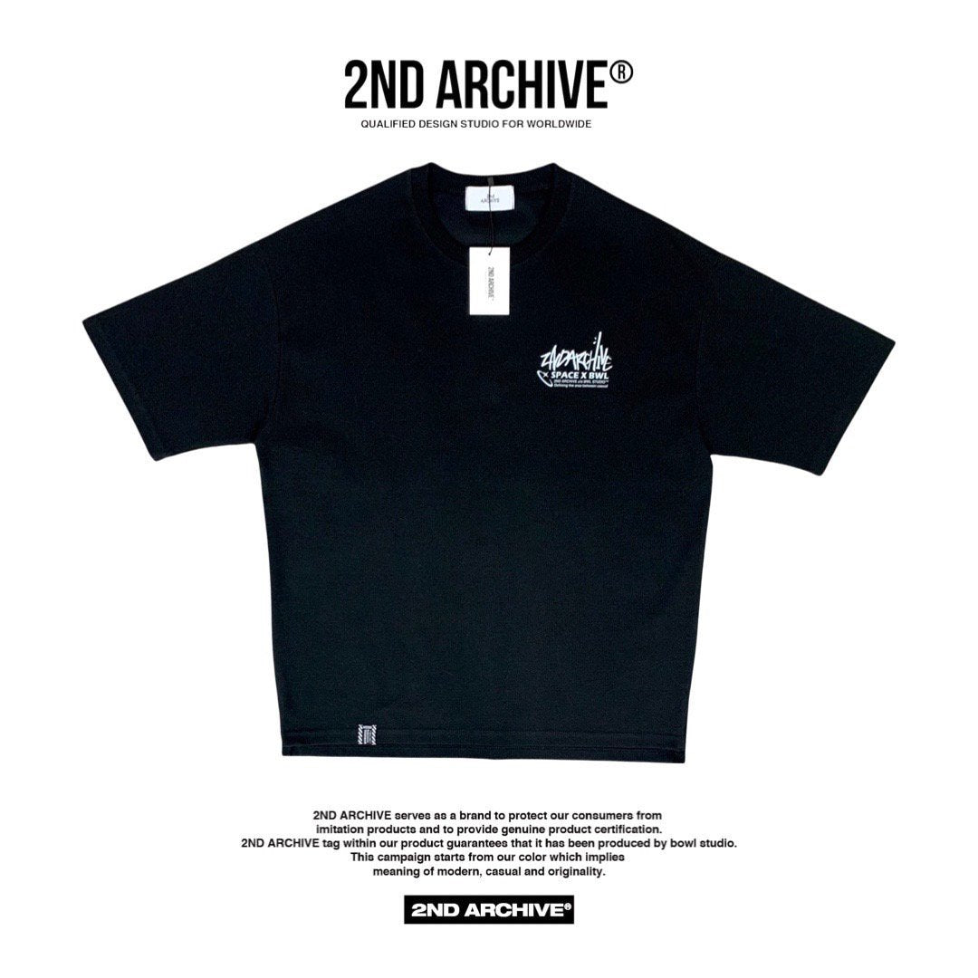 Front facing black t shirt with small logo on the chest. 