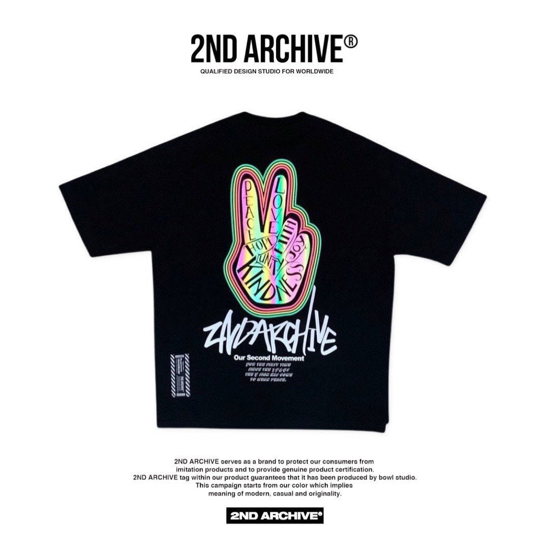 低価格 2nd Archive]ピースデザイン ネオンカラー グラフィック Tシャツ トップス