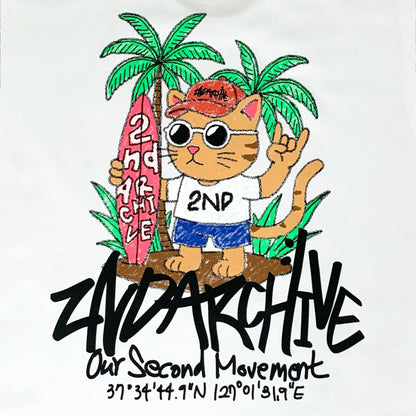 [2nd Archive] Surfing Cat Sleeveless T-shirt (SAB114)