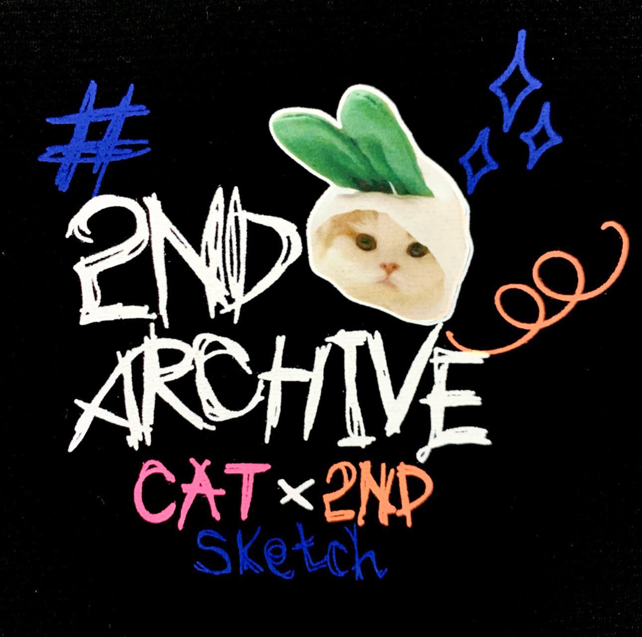 Chic 2nd Archive T-shirt featuring cute cat and doodles.