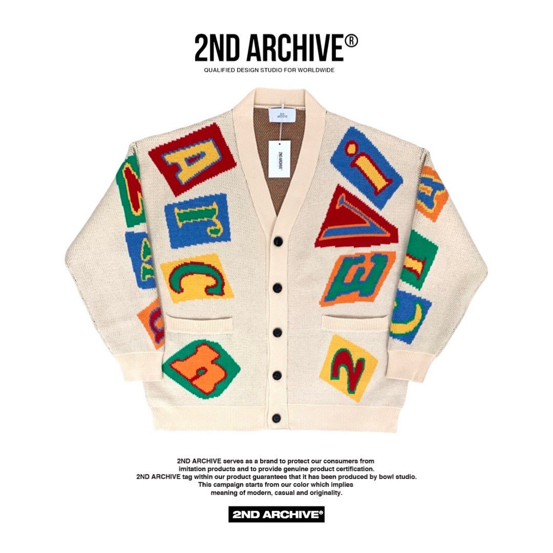 80s Y's WORKSHOP archive ダブル　カーディガン 2nd Archive] アルファベット ロゴ カーディガン Made In Korea