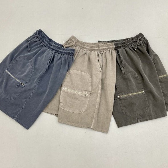 Vintage-look Korean shorts with cool pockets