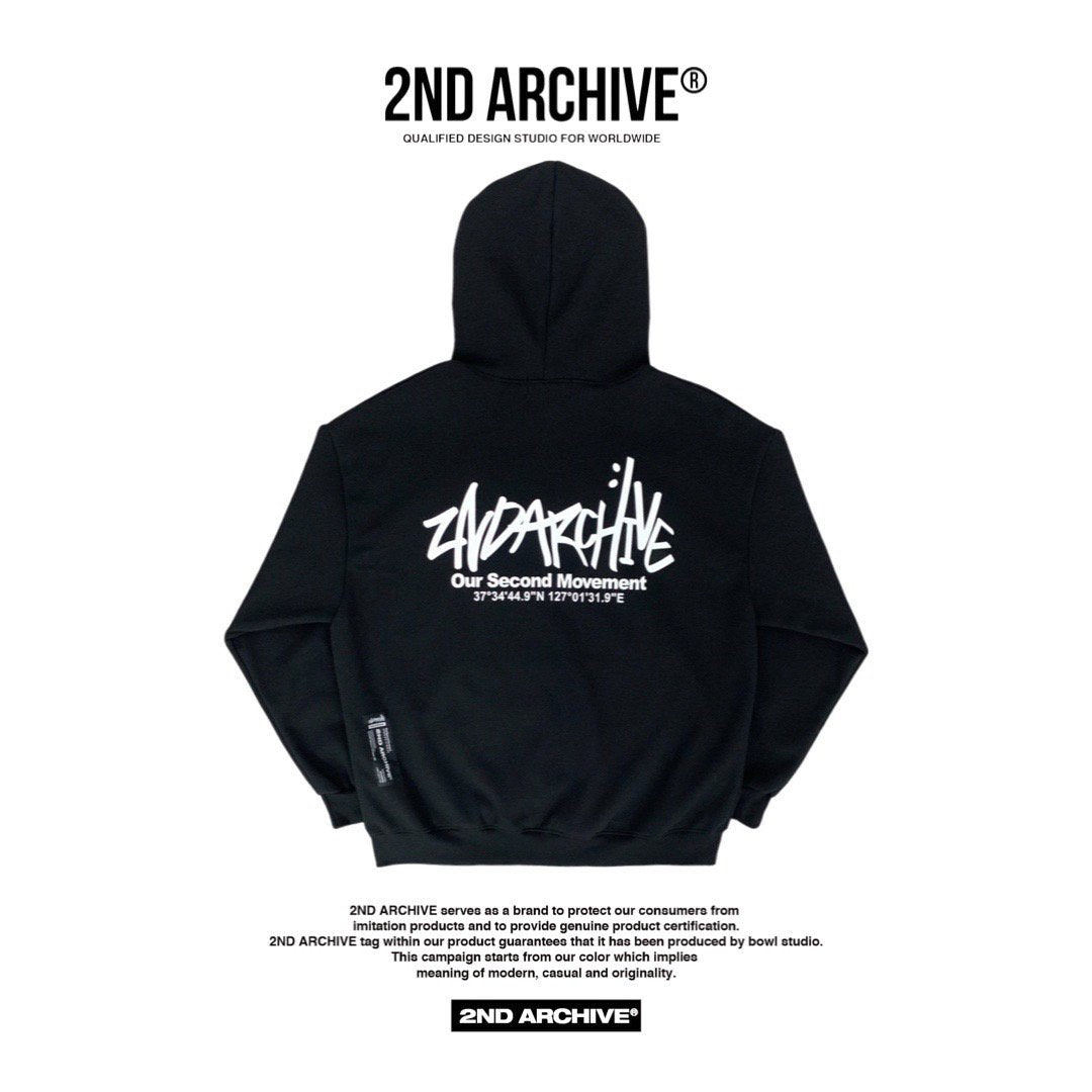 Classic hoodie sweater with 2nd Archive signature branding