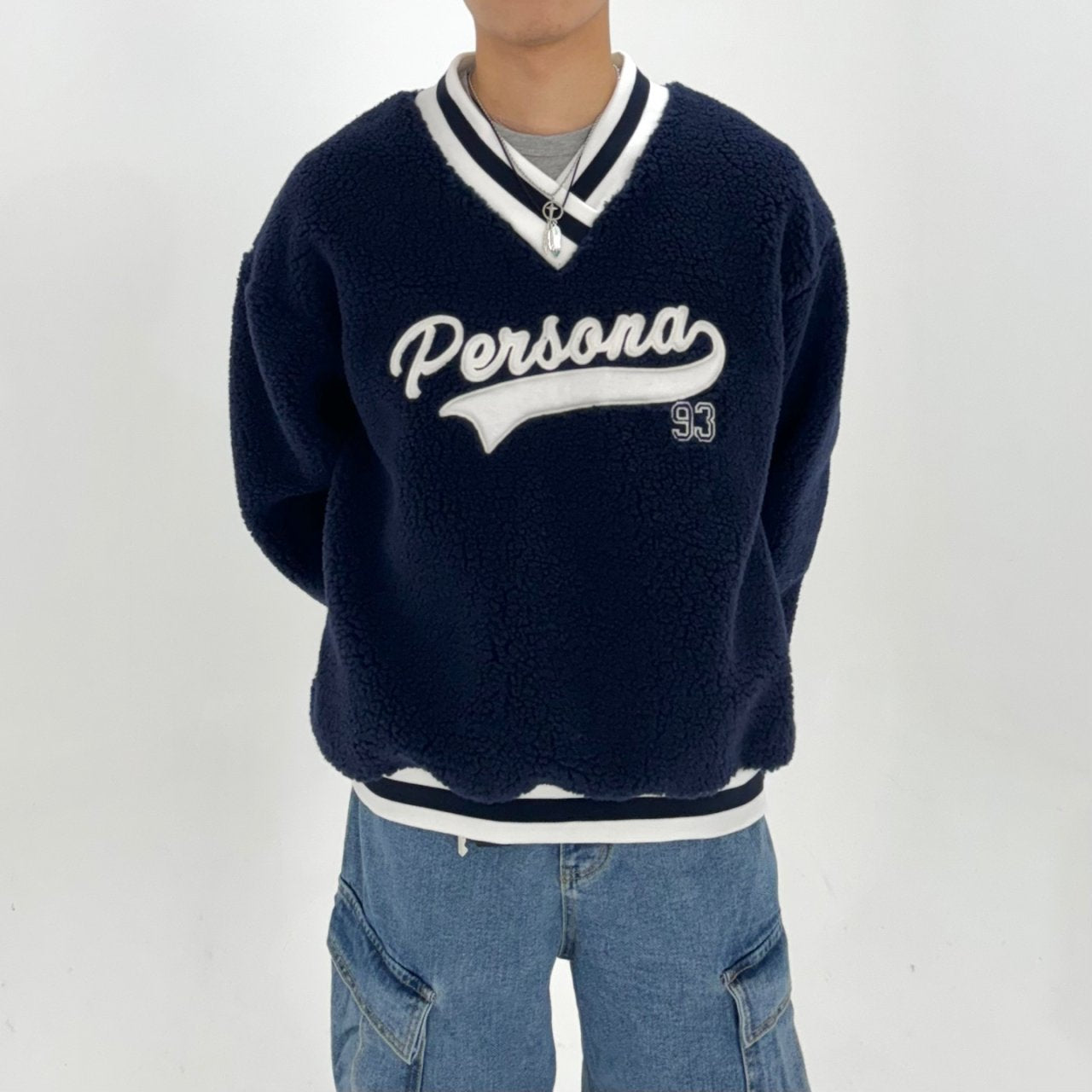 Blue knit sweater, Korean-made.