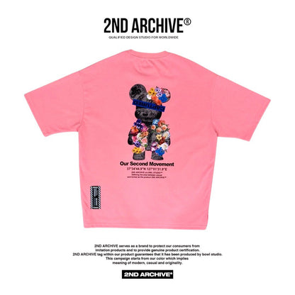 Pink t-shirt with cool flower teddy bear graphic. 