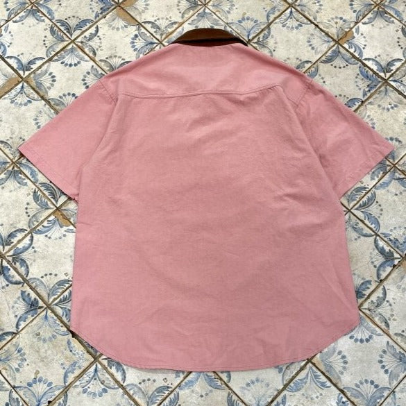 Trendy unisex button-up shirt, vintage style, three colors.