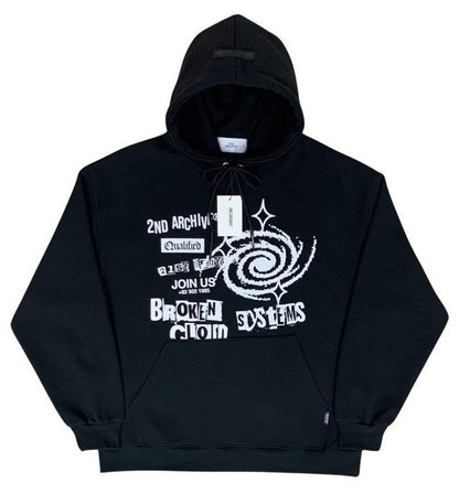 Front facing black parka with cool graphic and graffiti writing style logo. 