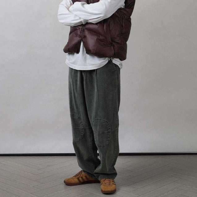 Vintage-inspired corduroy pants, knee patches