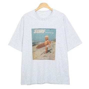 Best-selling Korean surfer tee, cute baby design, 3 colors