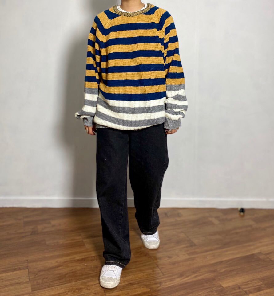 Unisex Korean sweater, oversized, multicolor stripes