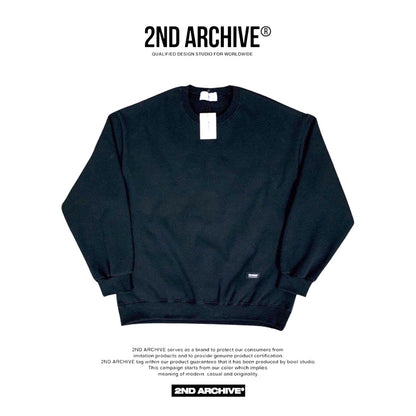 Front facing black sweater with small logo from Korean brand 2nd Archive.