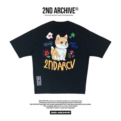 Cute dog crayon art on 2nd Archive street fashion tee