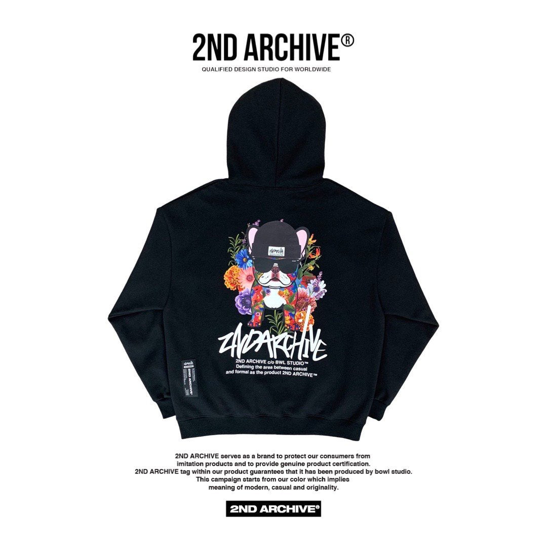2nd Archive Floral Bulldog Hoodie Made in Korea Hippada Fashion