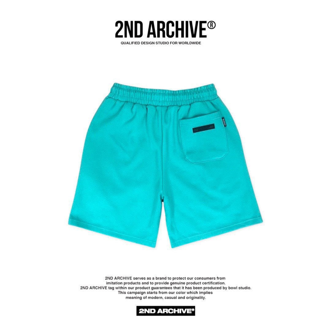 Back facing mint colored men's summer shorts with pocket. 