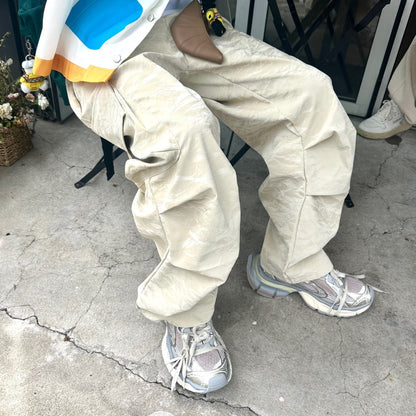 Oversized beige cargo pants from Korea.