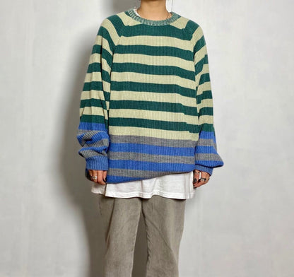 Oversized Korean sweater, multicolor stripes