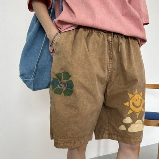 Vintage design Korean shorts, cute prints, unisex, 4 colors