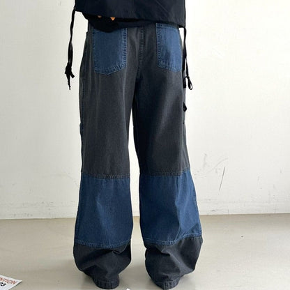 Korean denim with hip patchwork knees.