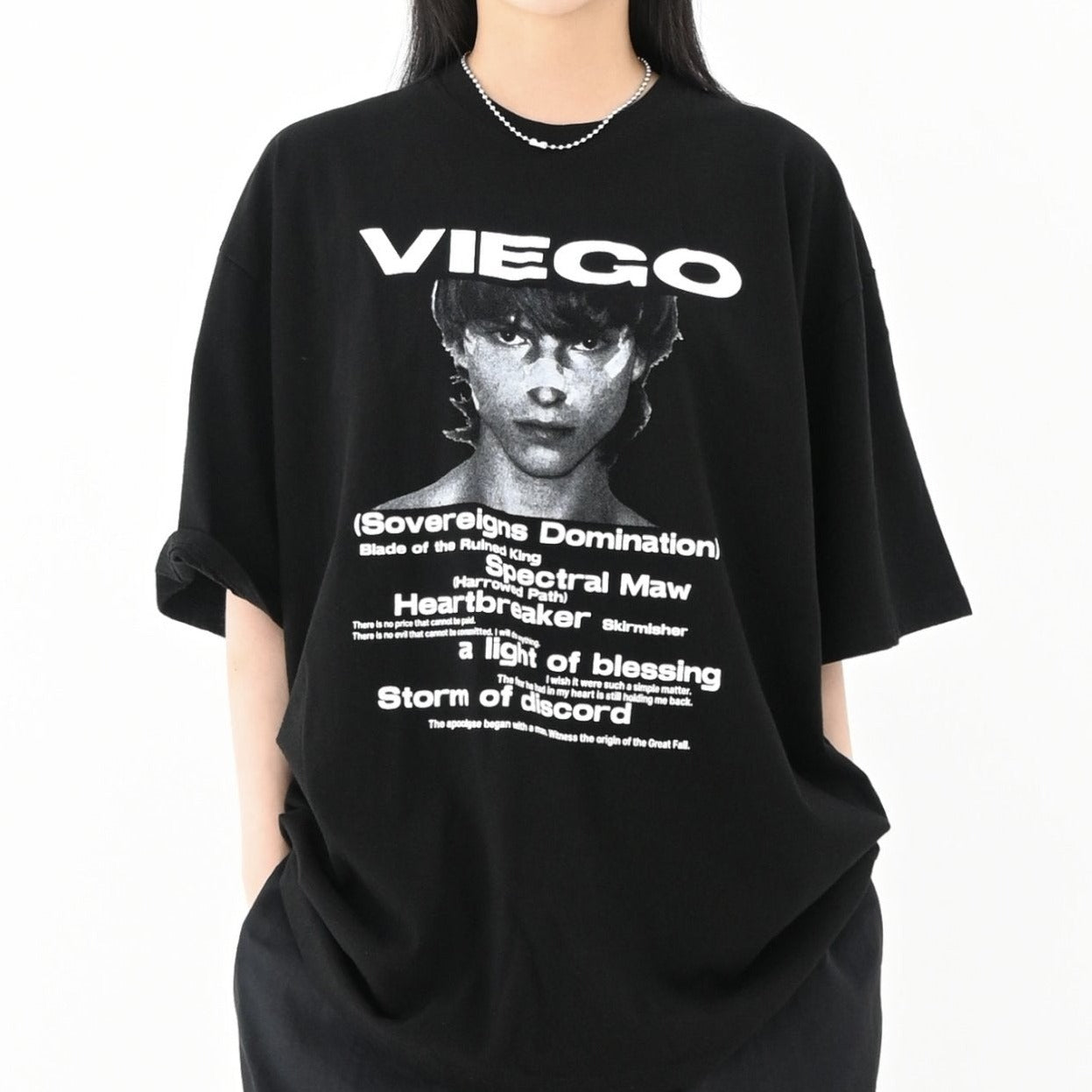 Korean streetwear tee with unique graphic and text.