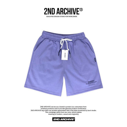 Front facing men's purple short with adjustable waist. 