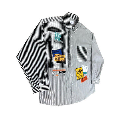 重ね着コーデにぴったりなラベルプリントデザインシャツ