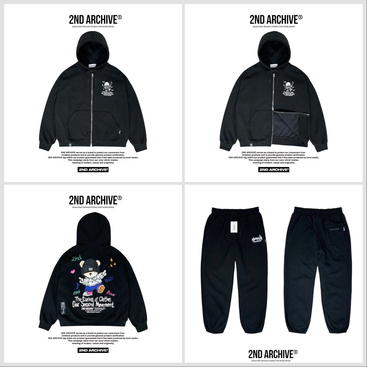 ライトグレーパーカーのフード部分とプリント位置が分かる写真