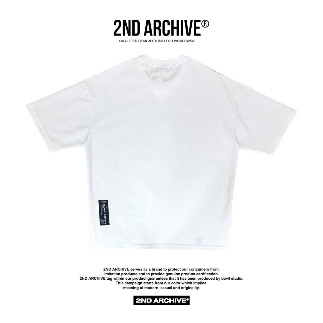 Back facing white t shirt from Korean street fashion brand 2nd Archive. 