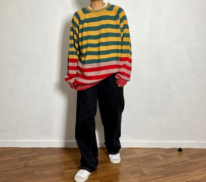 Multicolor stripe sweater, Korean made, unisex