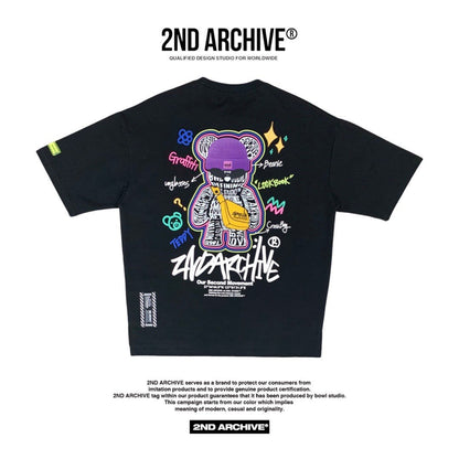 Best selling black t shirt with graffiti style bear graphic on the back from 2nd Archive. 